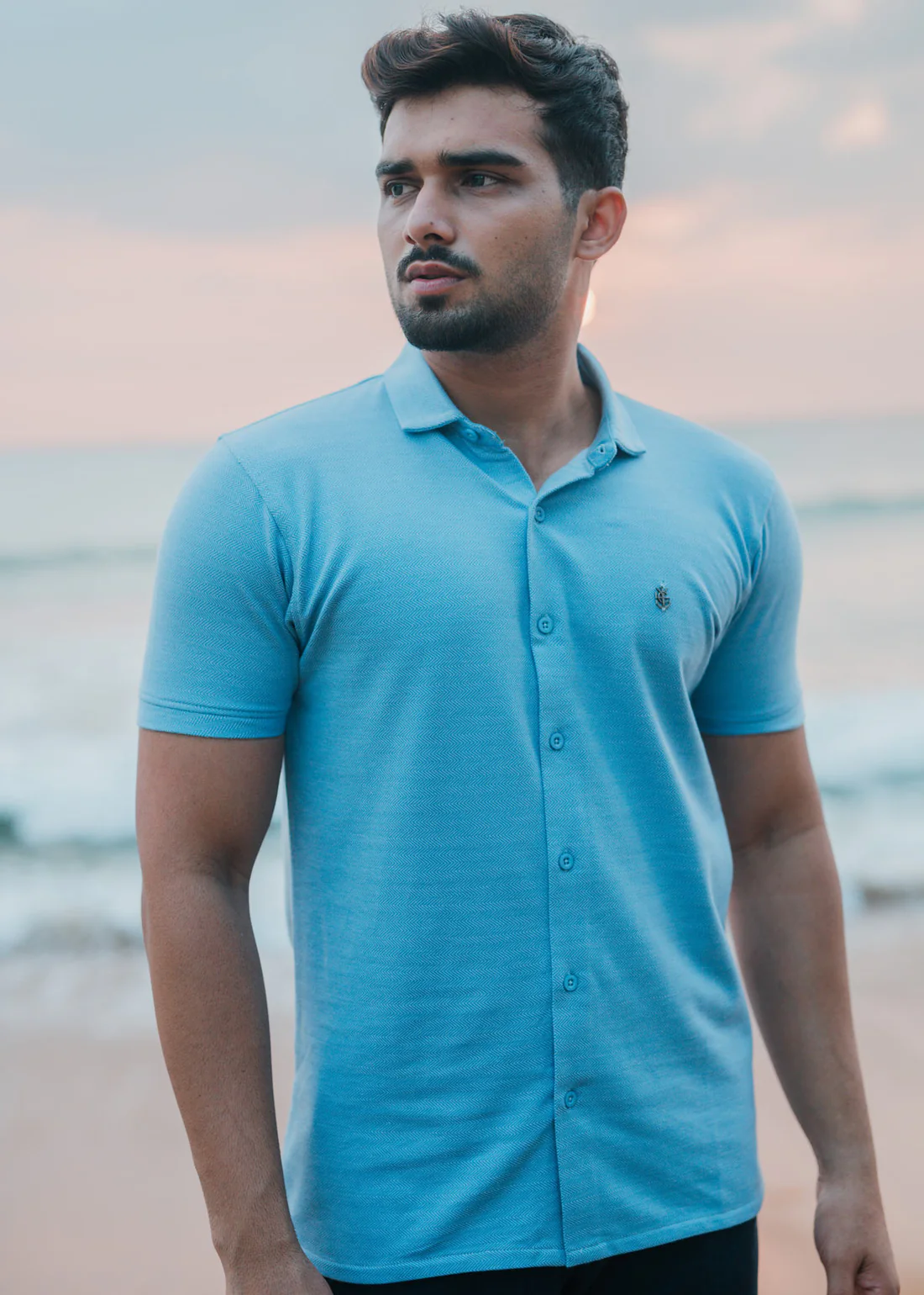 Two Toned Diagonal Jacquard Polo Shirt